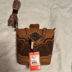 Montana West Brown and Tan Crossbody Bag with Embroidered Accent